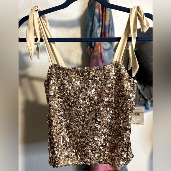 NWT Free People Hey Girl Sequin Cami Champagne size Small - Picture 3 of 16